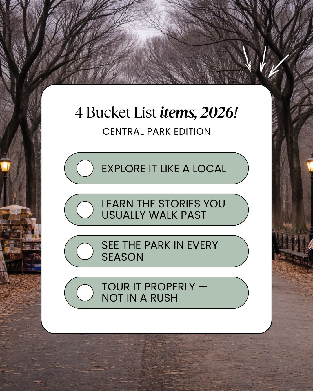 2026 is for slowing down and experiencing Central Park the right way.