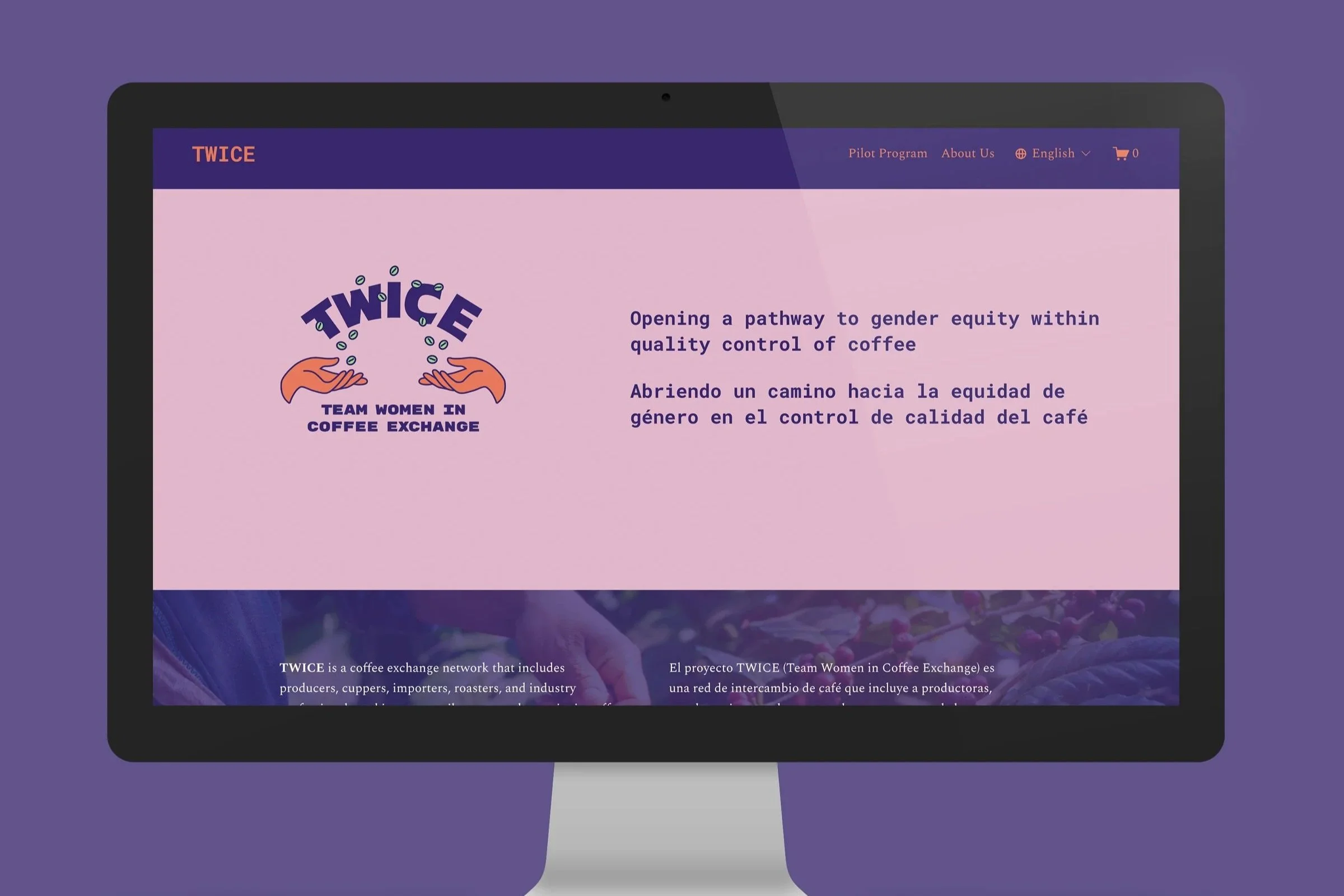 Computer monitor showing the website design for TWICE
