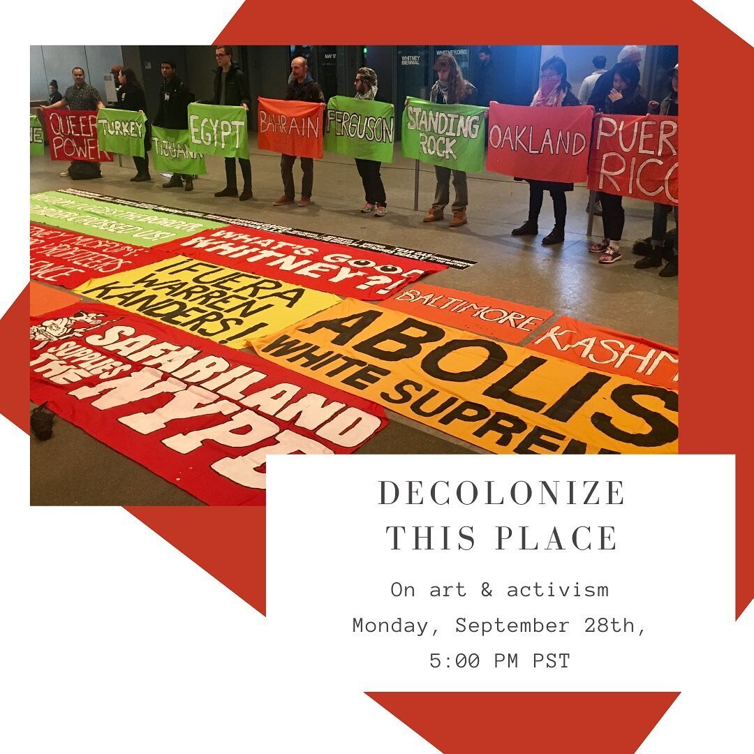 5PM PST - tomorrow! Amy Weng, Nitasha Dhillon, and Amin Husain of @decolonizethisplace will be giving a talk on the Collective&rsquo;s activism and work regarding museums. 

You know the drill- link to register in our bio. Livestream on YouTube at ht