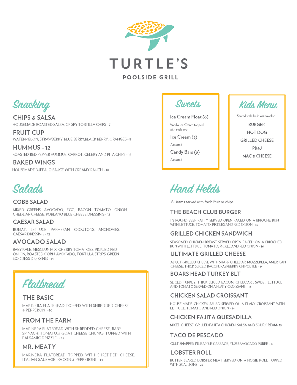 Turtle's Menu — Sunflower Beach