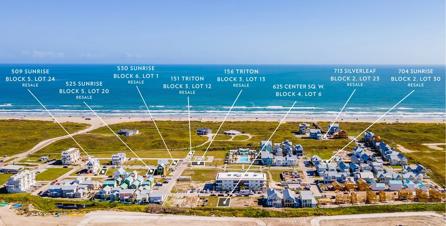 Aerial map of Sunflower Beach with homesite block and lot numbers