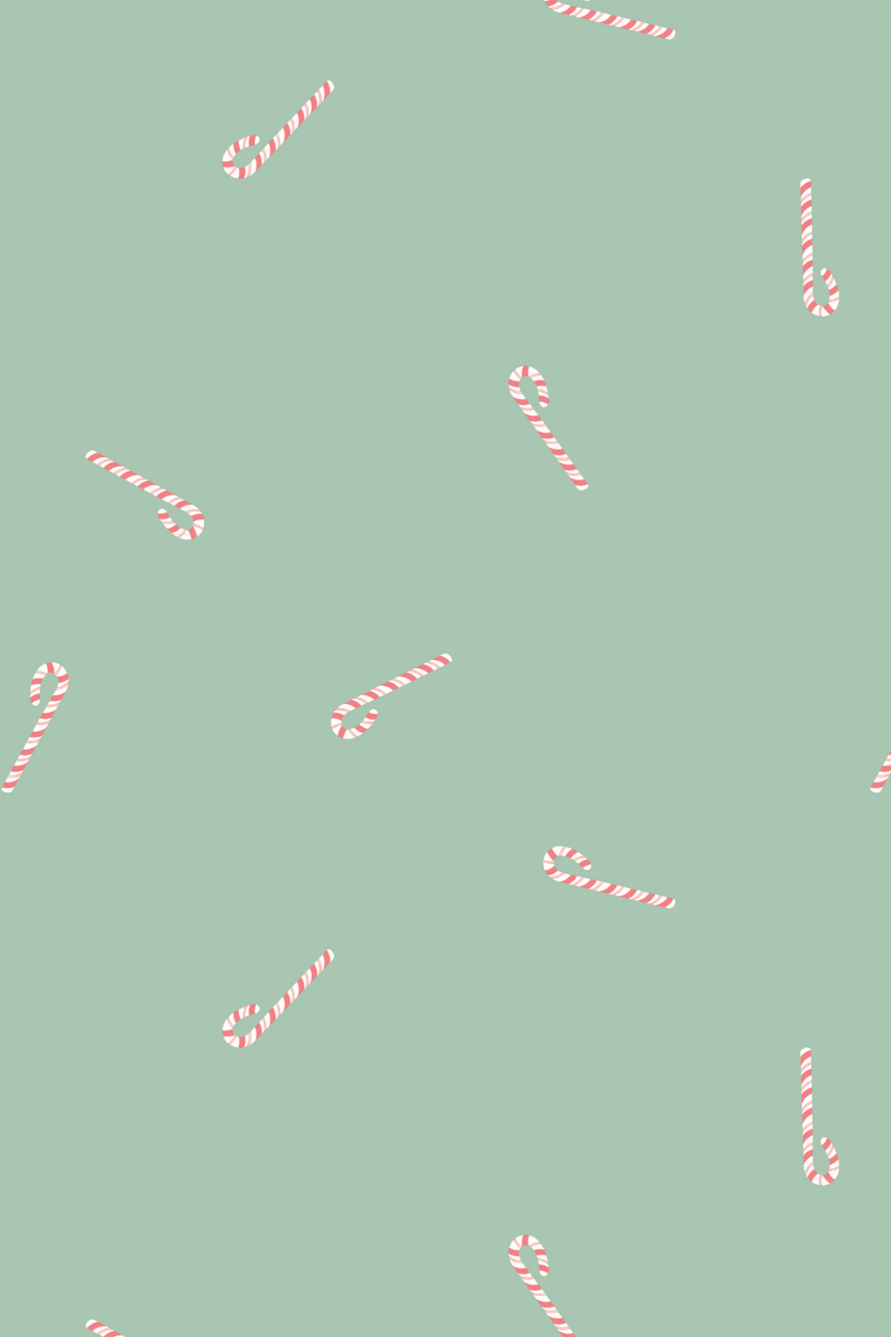 Multiple pink and white striped candy canes scattered on a light green background.