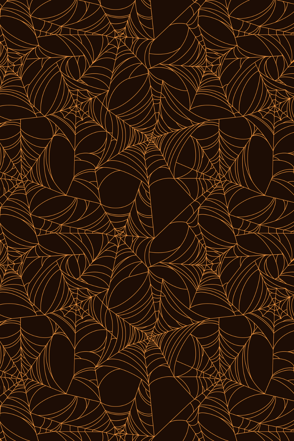 An illustrated pattern of spider webs on a dark background.