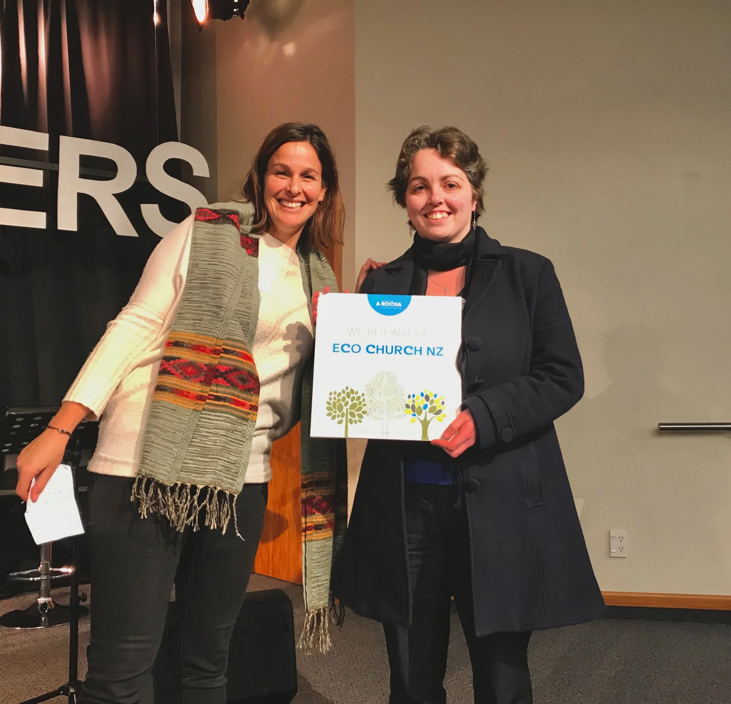 Kristel van Houte, ARANZ National Director with Kate Boardman, representing The Village Presbyterian Church in Christchurch - the first church in NZ to join Eco Church NZ.
