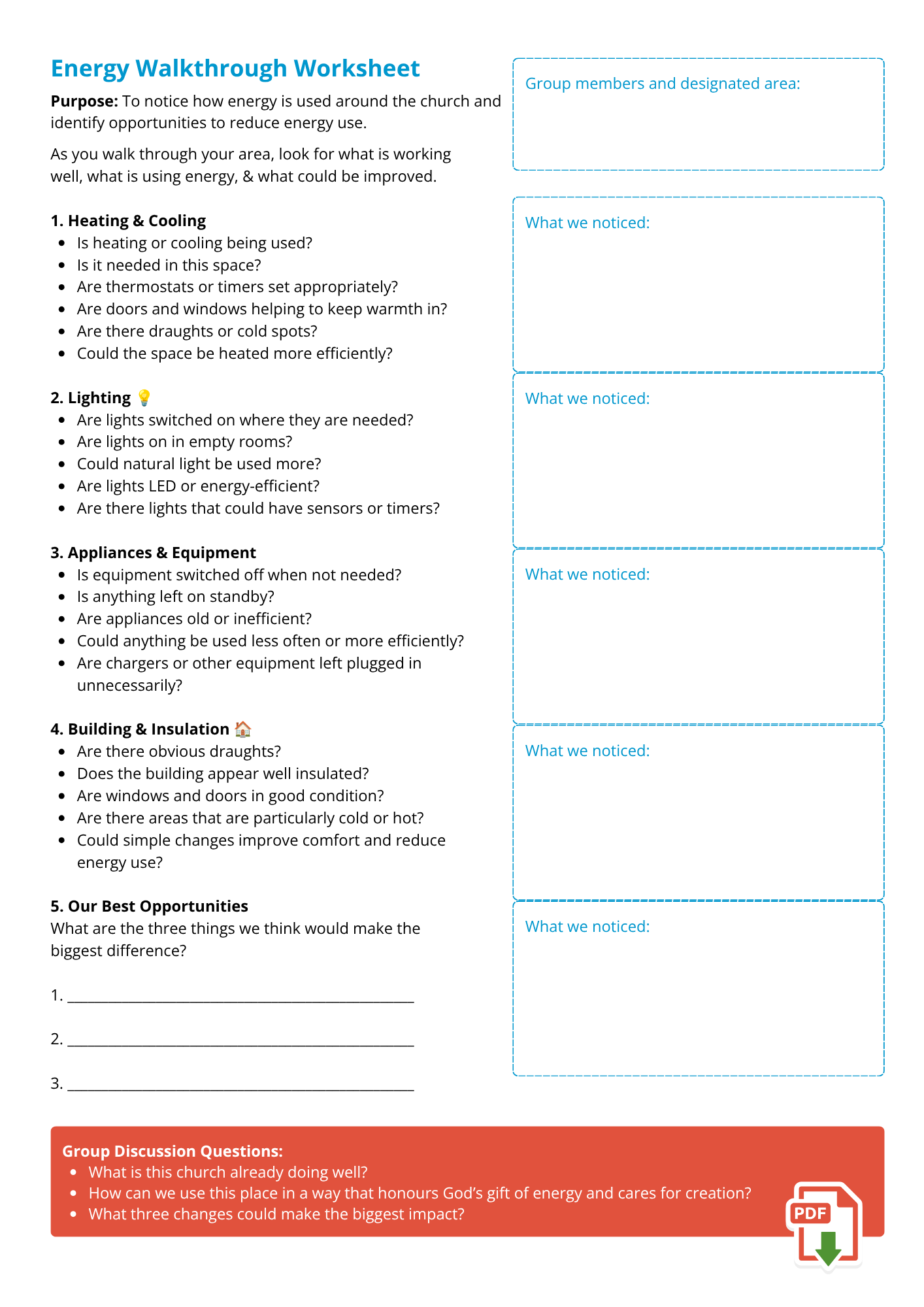 Downloadable worksheets