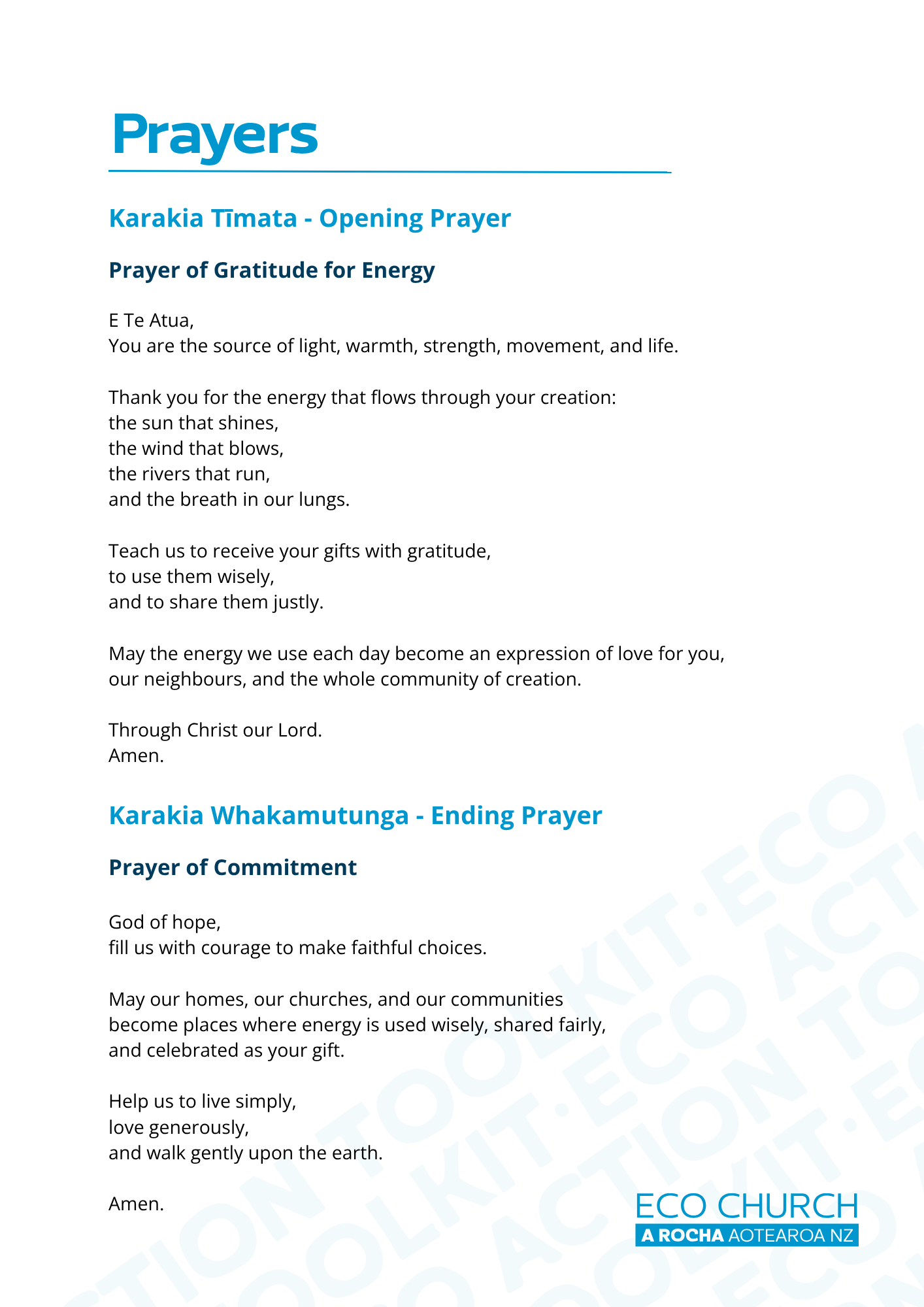 Opening and closing prayers