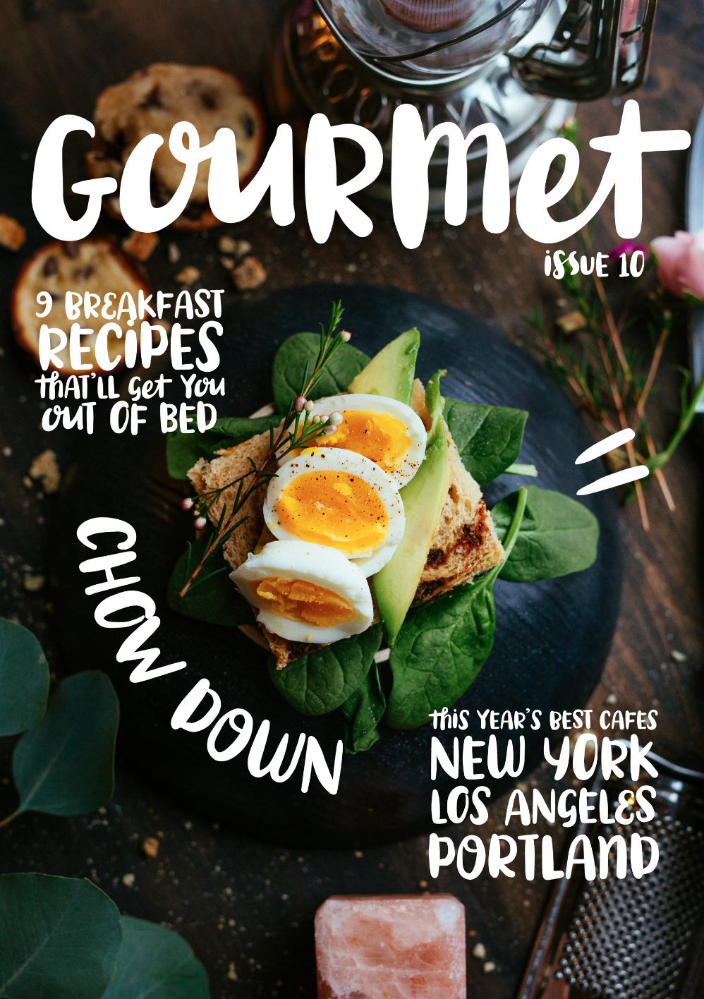 Hand-drawn font; magazine cover as example of it's use.