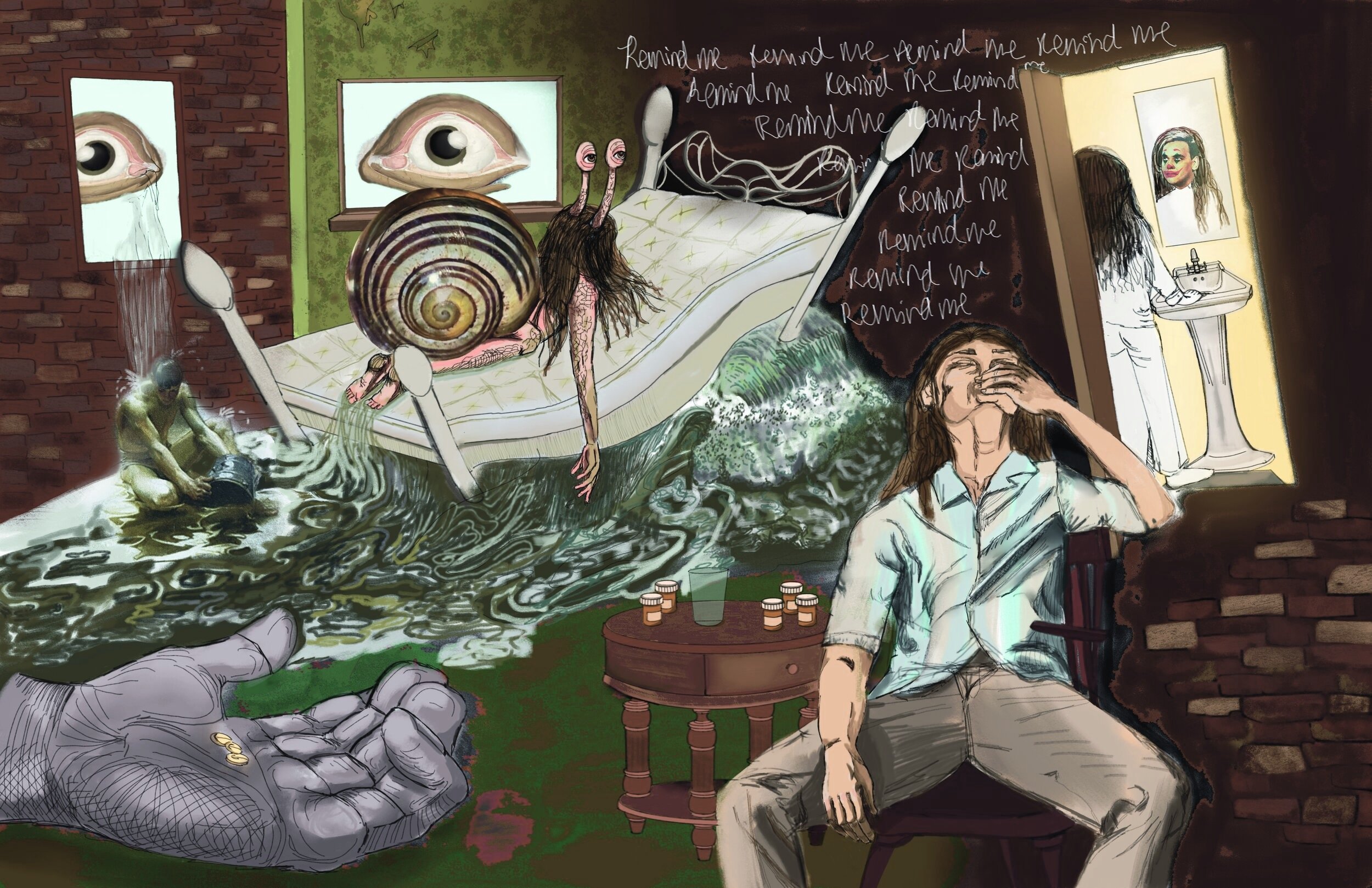 Digital Illustration using Clay, Acrylic, snail shell and magazine cut outs