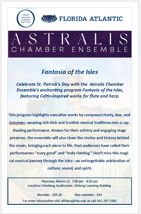  Osher Lifelong Learning Institute at FAU has Celtic Concert