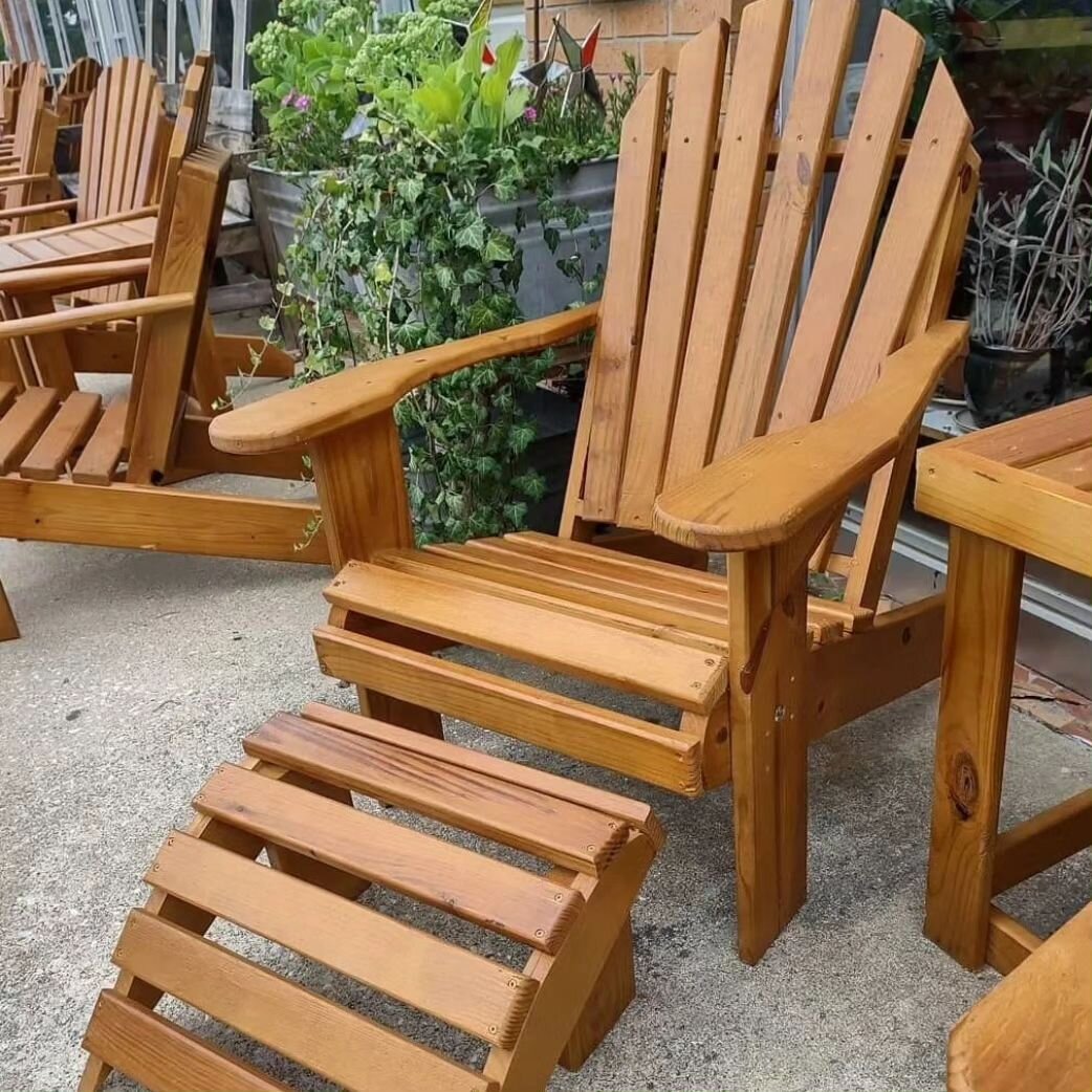 Adirondacks are here! Beautiful Adirondack chairs, rockers and tables. Just in time to get ready for evenings sharing a glass of wine on the deck with friends, s'mores making and laughter around the fire pit.  That's what living in the mountains is a