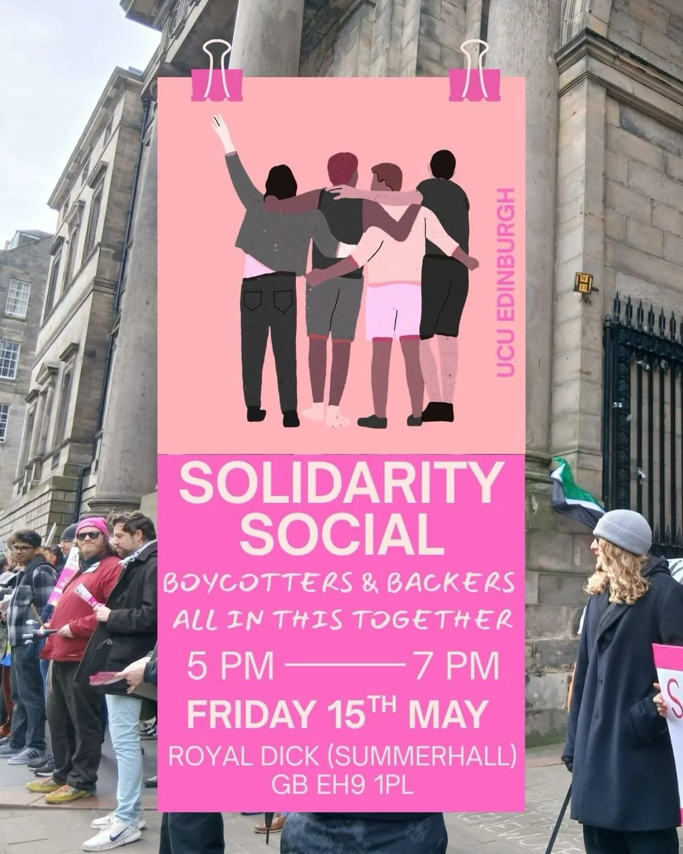 *SOLIDARITY SOCIAL - Boycotters &amp; Backers* this Friday 5pm at the Royal Dick (Summerhall)

The Marking and Assessment boycott has now started, Some of us are already on 100% pay cut, and management is doing their best to intimidate and mitigate a