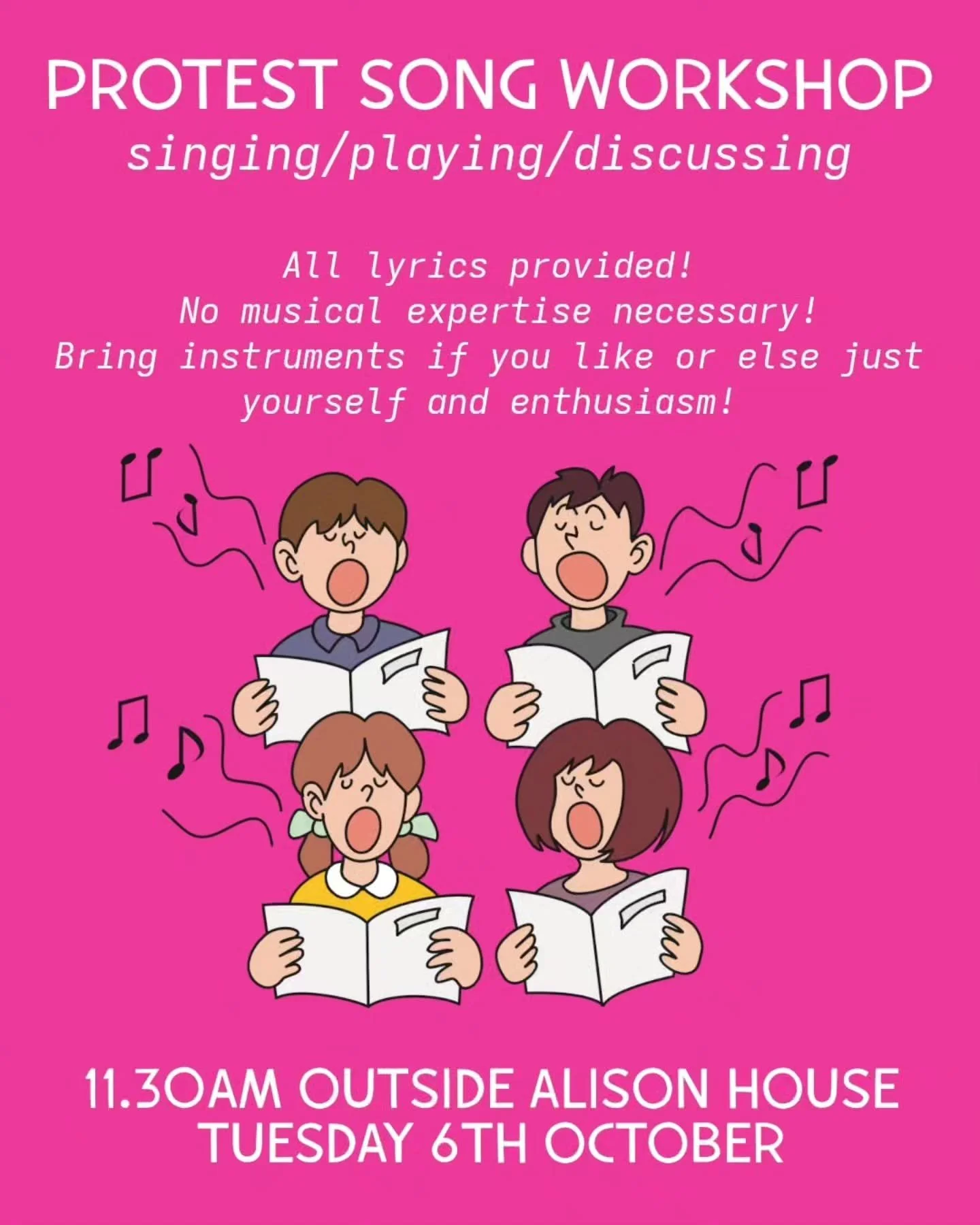 An additional teach-out has been added to our schedule. Fancy learning some protest songs? Meet outside the music department at Alison House at 11.30 on Tuesday 6th October.

And remember to check out the rest of the teach-out programme this week via