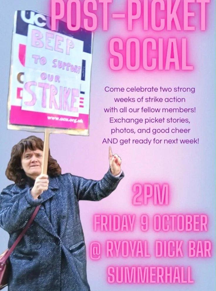 Post-picket social 💘
Friday 9th October 
2pm - summerhall royal dick bar!