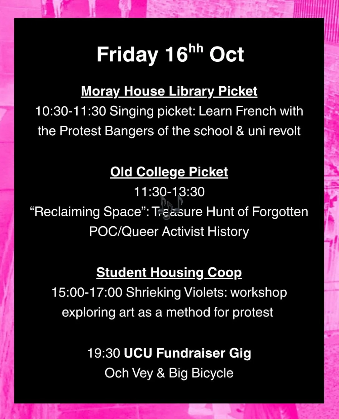 UPDATED PROGRAMME - Friday 16th October !
#edinburghuni 
#strike