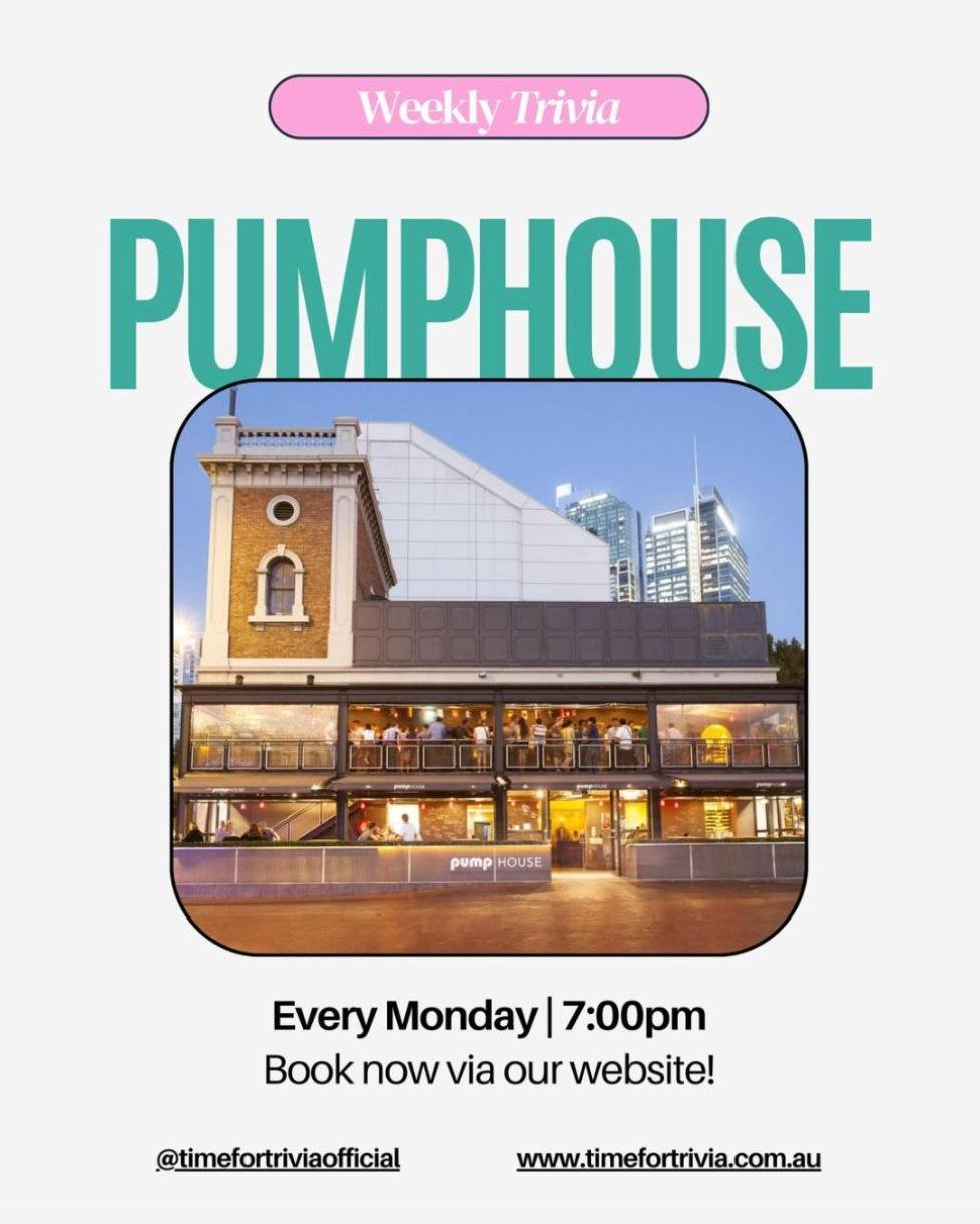 Venue Spotlight: @pumphouse_sydney

Join us every Monday night at 7:00pm for FREE trivia, with lots of games and prizes to be won! Book via our website or jump onto https://pumphouse-sydney.com.au/trivia-night-mondays to reserve a table.

#trivia #sy