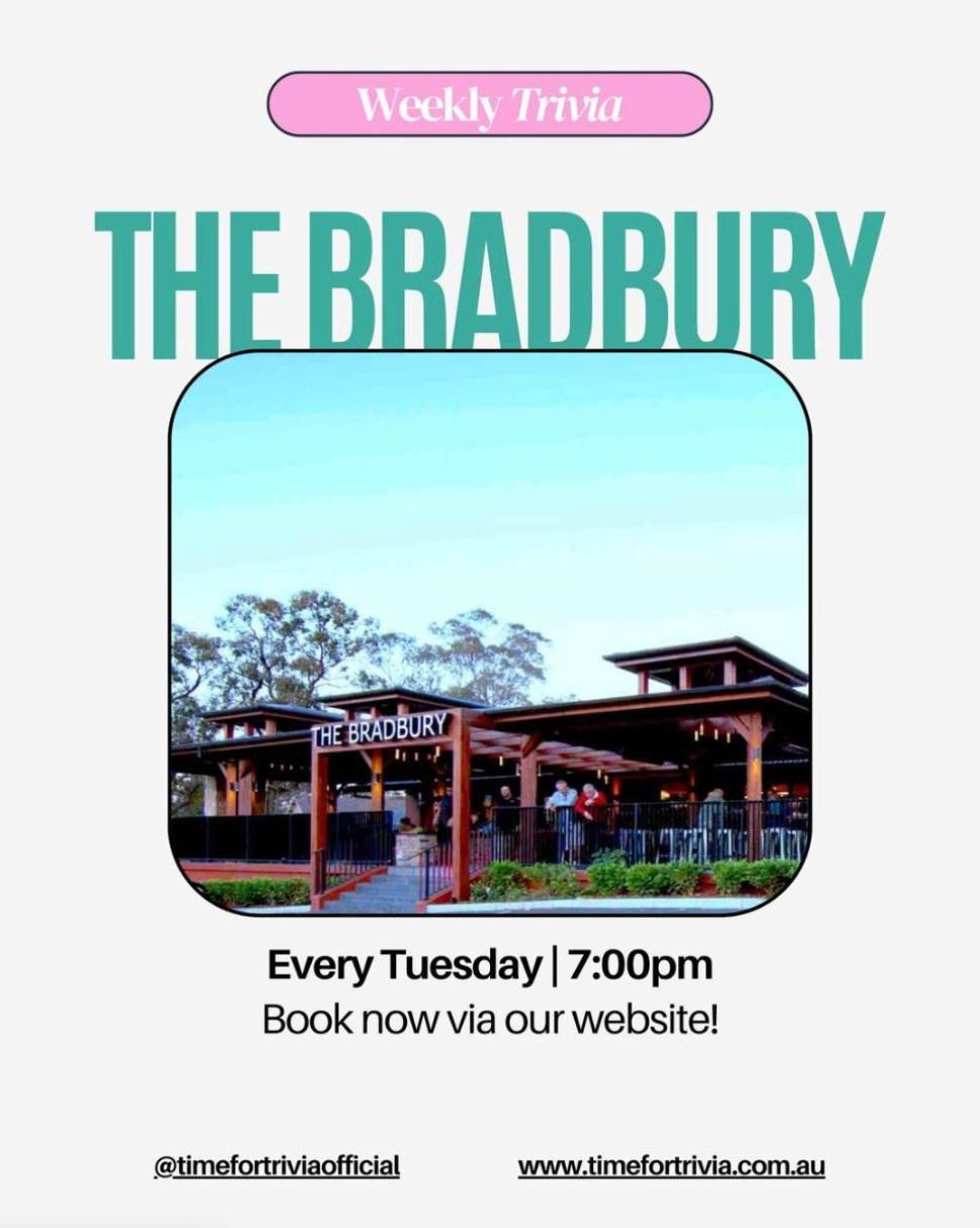 VENUE SPOTLIGHT: The Bradbury Hotel @thebradburyhotel

Join us every Tuesday at 7:00pm for FREE trivia, with lots of games and prizes to be won!

#trivia #sydneytrivia #freetrivia #trivianight #themedtrivia #whatsoninsydney #sydneyevents #freeeventsy