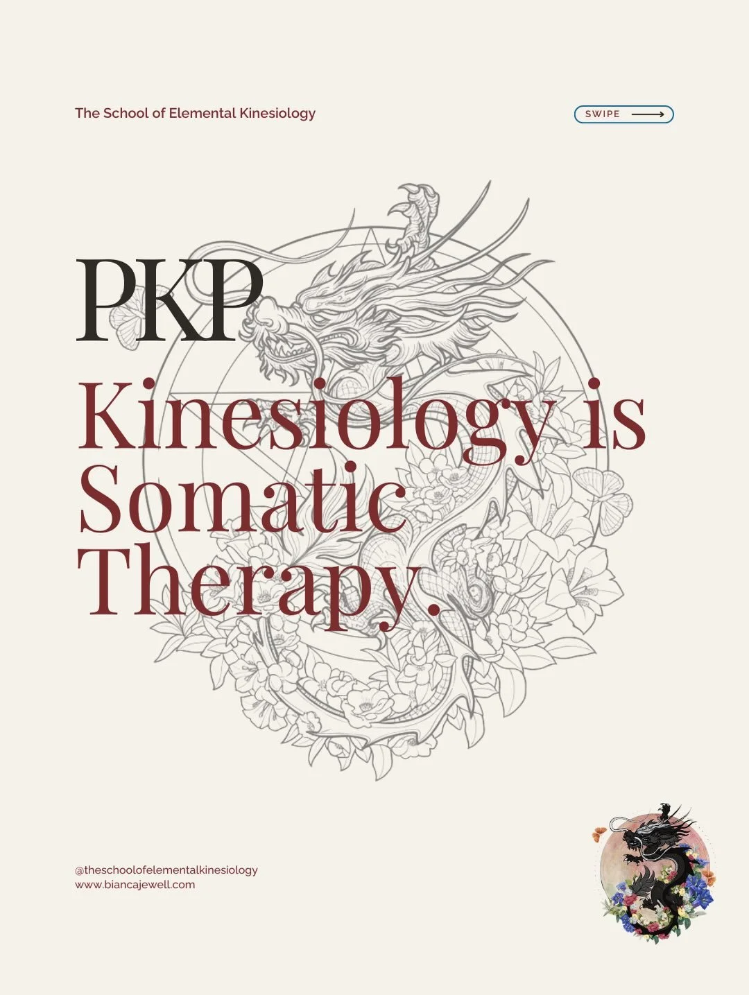 PKP Kinesiology is somatic therapy.

You learn how to work with the nervous system, facilitate emotional release and support lasting change through the body.
 The very tool we use, muscle testing, works with and along side the nervous system. 
This i