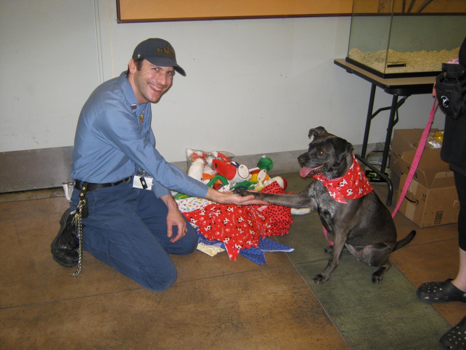 One of our many donations! Bella and our favorite shelter employee ever, Jake, from our local shelter.