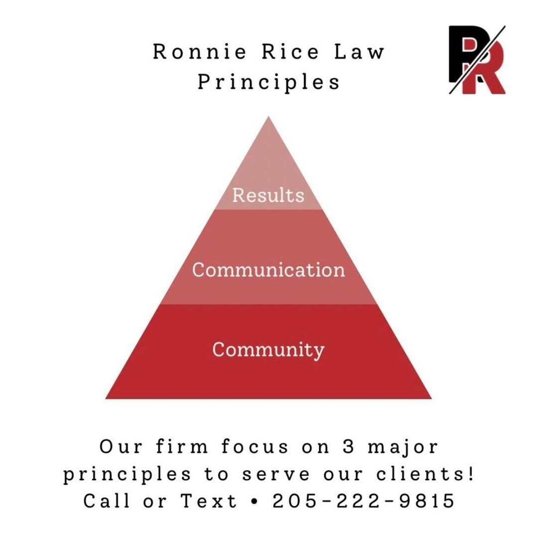 Results, Communication &amp; Community. Principles we stand by. 
.
.
Contact the Law Office of Attorney Ronnie Rice 205-222-9815.
.
.
#lawfirm #attorney #accident #lawyers #personalinjury #love #business #derecho #injury #abogadas #lawyering #univers