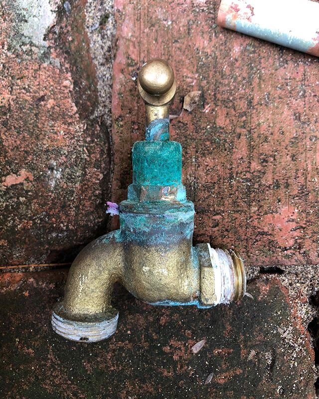 A naturally aged and weathered outdoor tap in all its turquoise and oxidised glory. We embrace patina and the idea that not everything has to be shiny and new to be special.
