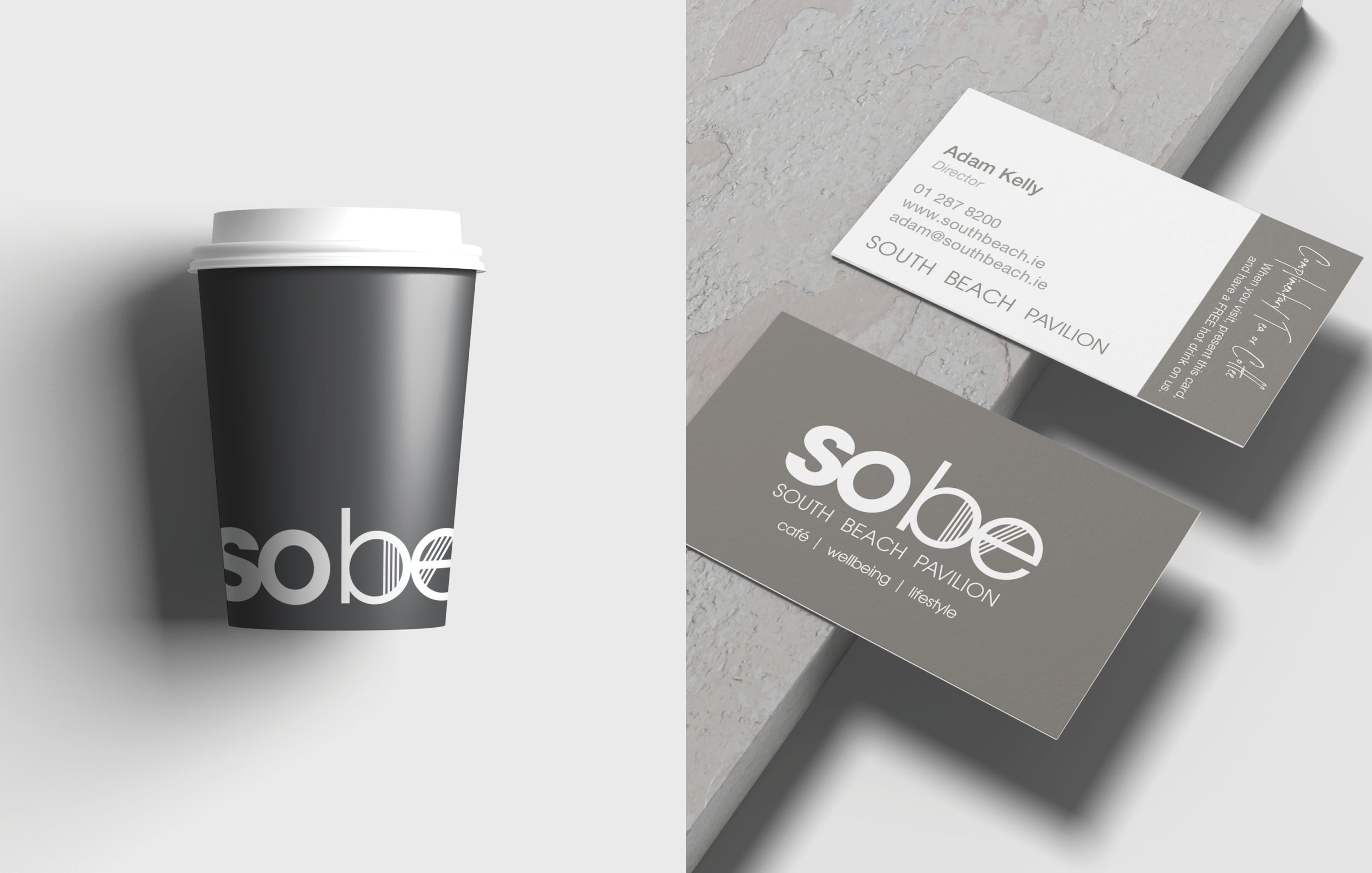 Sobe branded cups and business cards