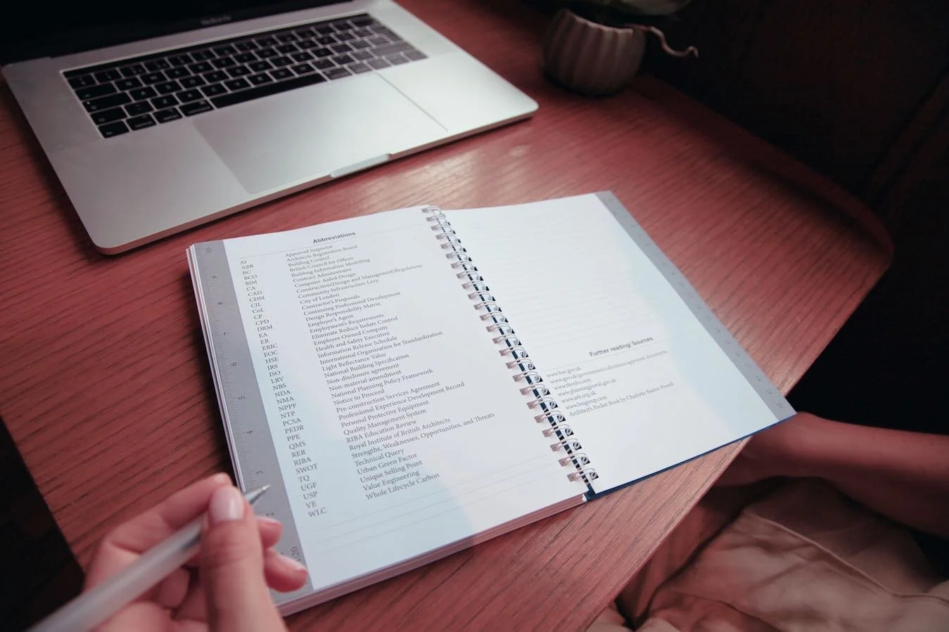 If you are you a Part I or Part II architectural assistant, do you find yourself in meetings trying to decode conversations mostly exchanged in abbreviations? Flip to the end of the planArc notebook to find an extensive list of explanations and furth