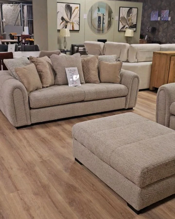 Larissa Sofa Range - Luxurious Boucle Fabric - Available in Cream &amp; Mink - In Stock for Immediate Delivery #bouclefabric #Sofas #mollaghansoflongford