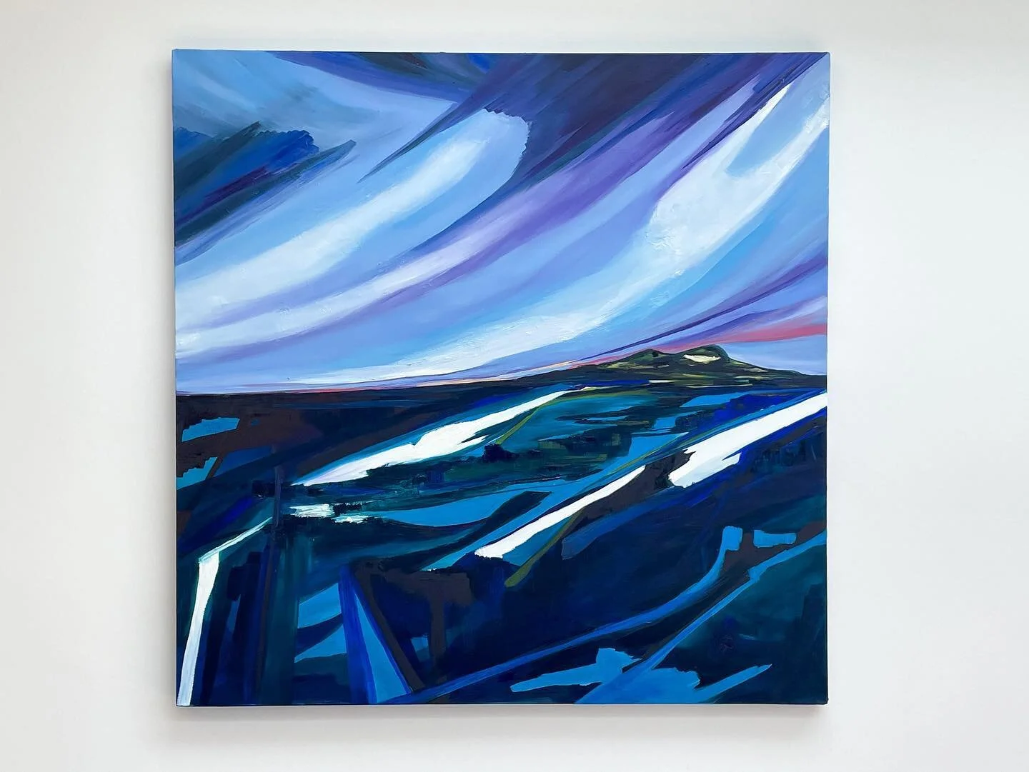 Holy Isle 
Oil on canvas 
120 cm x 120 cm 

Recent commission. The client asked for an abstracted interpretation of Holy Isle viewed from costal village Lamlash, Isle of Arran, Scotland. 

The clients family regularly visit the location on holidays w