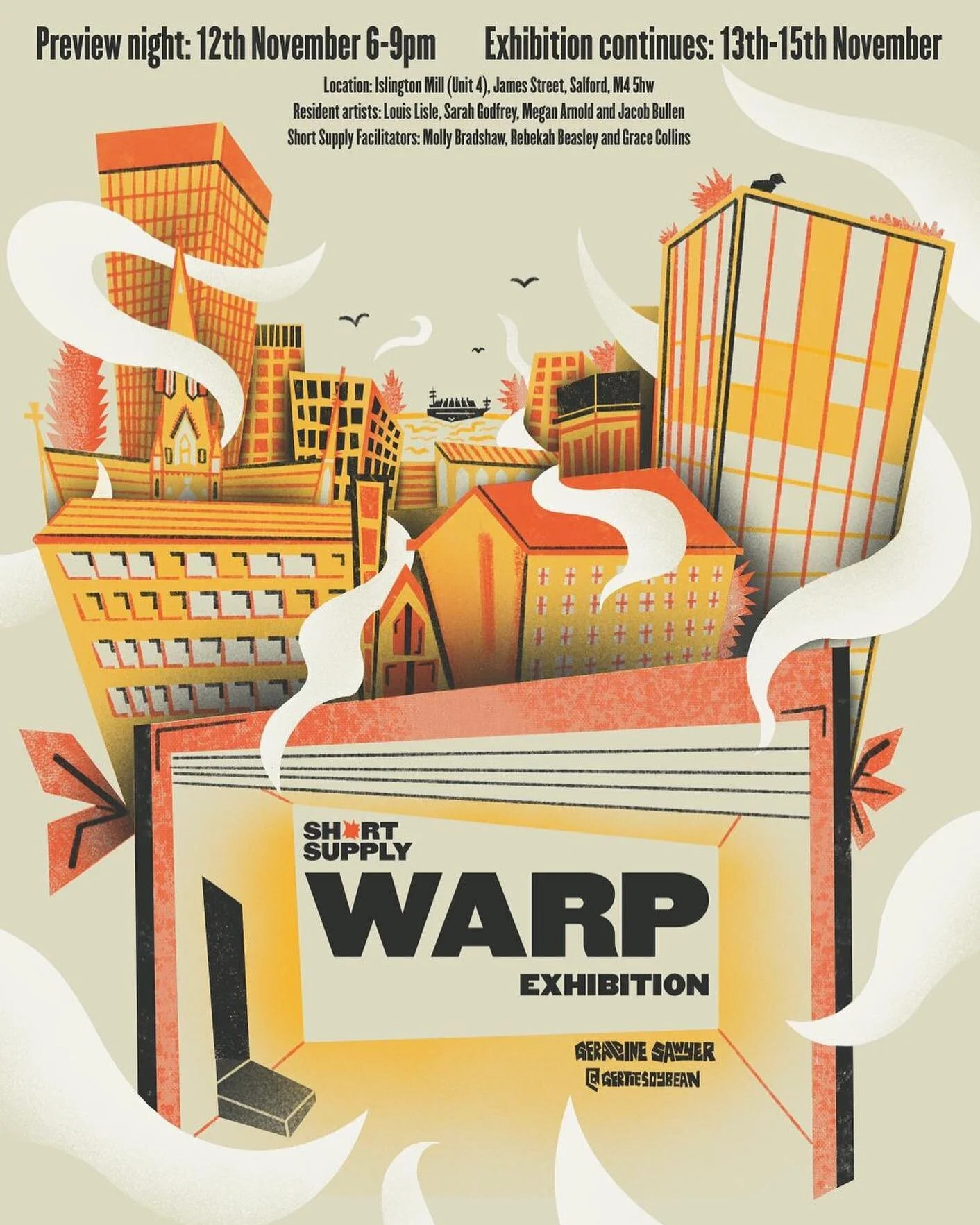 ONE WEEK TO GO ! 

Private viewing of WARP opens next Friyay ! 

Can&rsquo;t get over this sexy poster by @gertiesoybean 

And huge thanks to @shortsupplymcr for all the curation and good vibes 😎 

Full writing credits to Short Supply ⬇️

💥 WARP EX