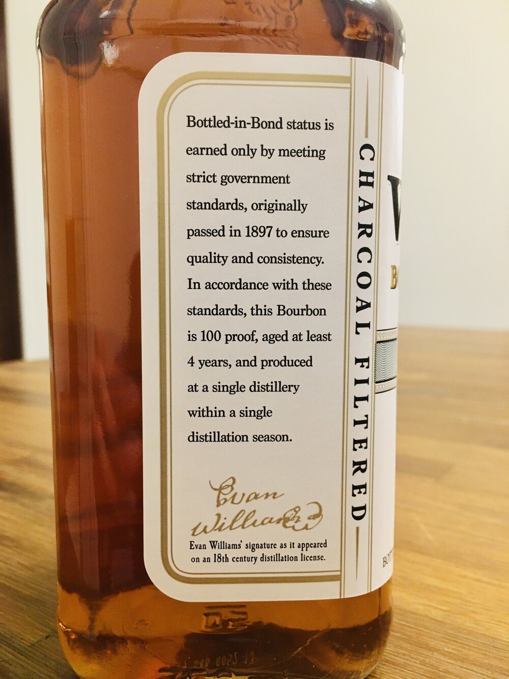 Evan Williams White Label Bottled in Bond label 