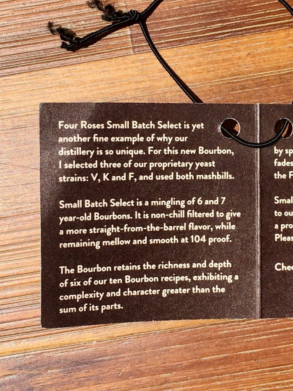 four roses small batch select bourbon hang tag 