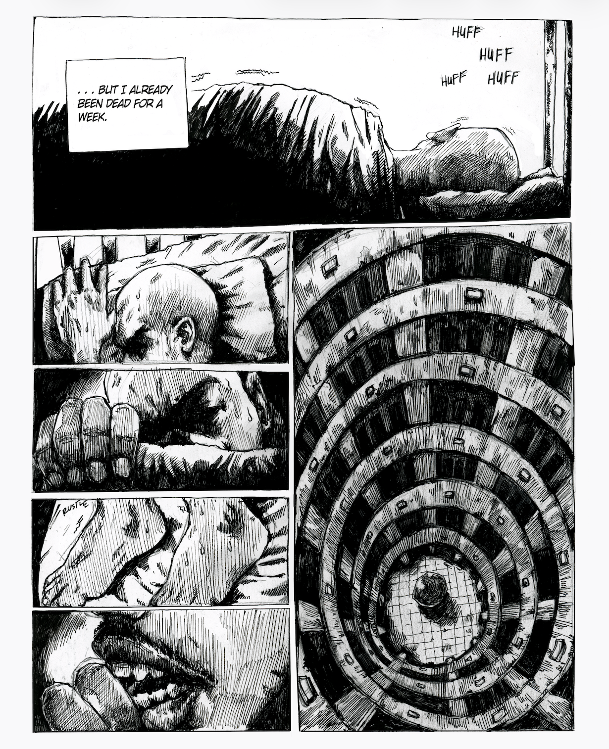 Page from the comic "Myron", written by Alfonso Morgan-Terrero. Published as part of "Homesickness: A BIPOC Cinema Zine"