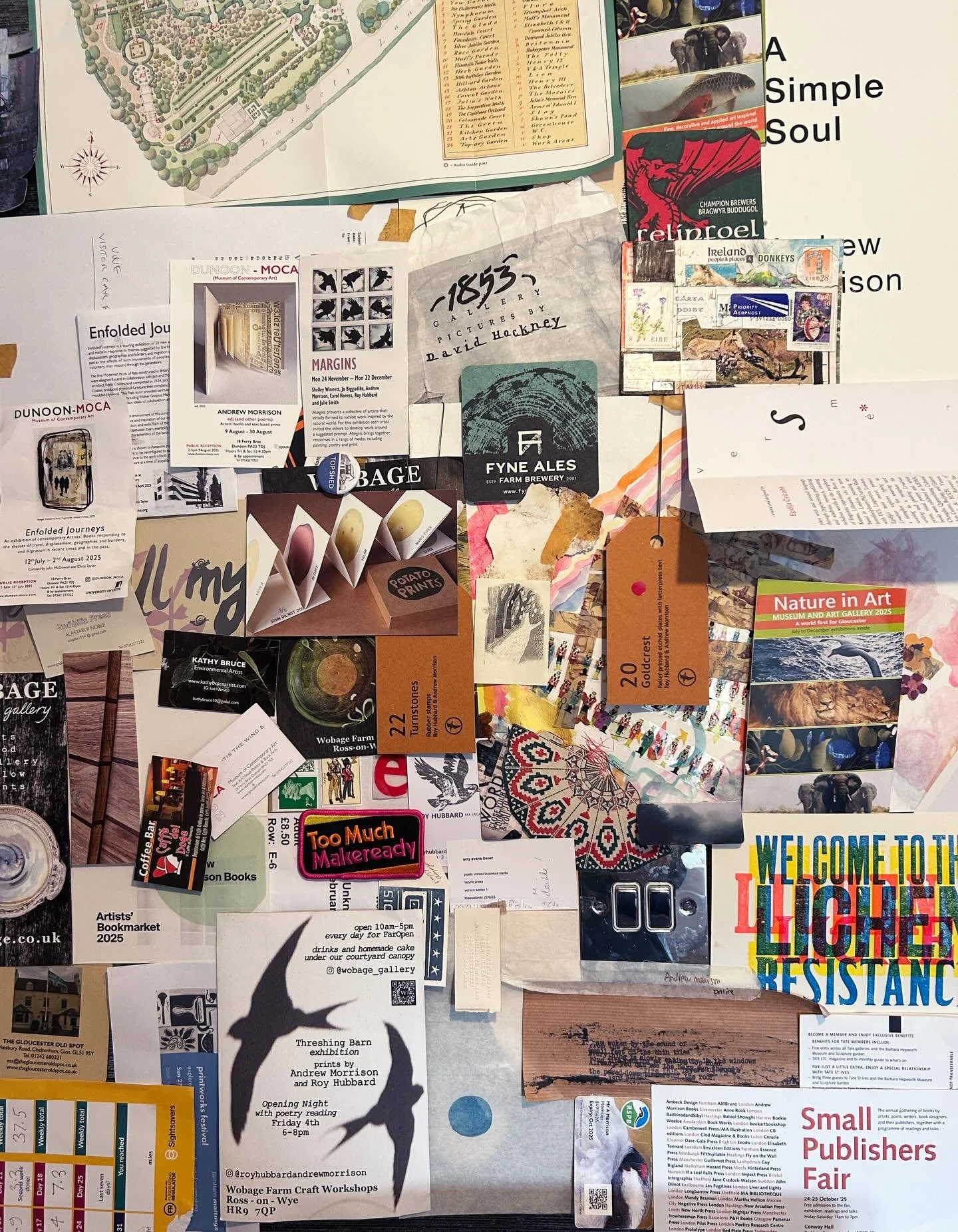 Above my work desk before it all comes down to begin another year. Happy New Year!  and thanks to all those who have sent things, collaborated and exhibited with me in &lsquo;25