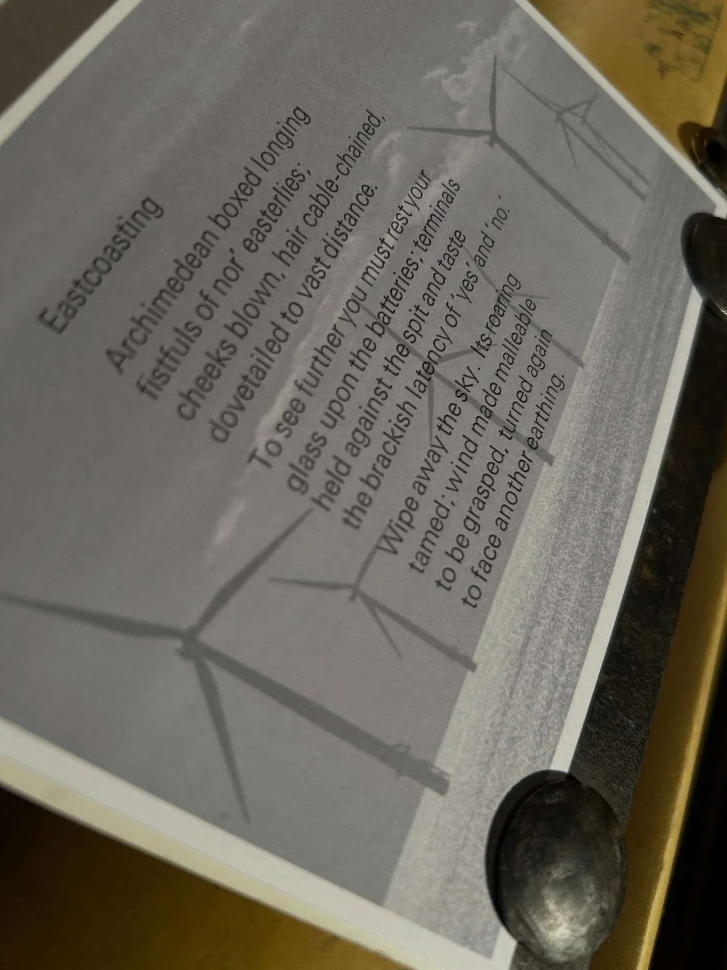 Another postcard for &lsquo;Making Landfall&rsquo; @lansdownhall 5-8th March with @mariastadnicka and Mark Mawer #turbines #makinglandfall #windpower #eastcoasting #thiswasntallowedinthebooksoimadeitintoapostcard