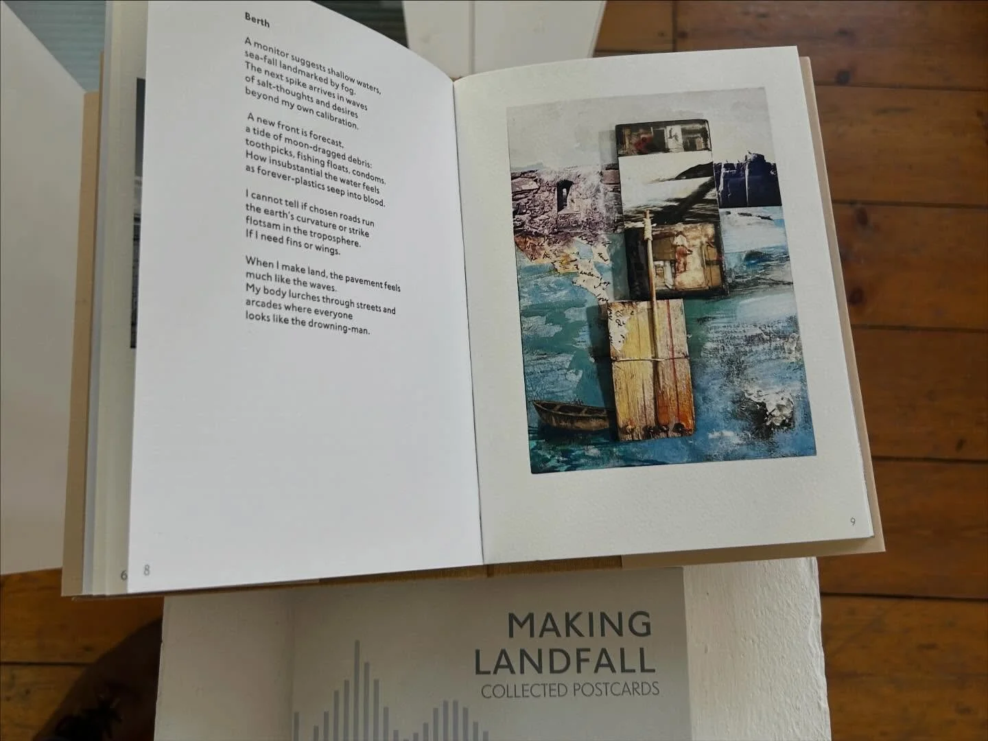 &lsquo;Making Landfall&rsquo; book and postcard collection box. Part of exhibition with Mark Mawer and @mariastadnicka at @lansdownhall Stroud until Sunday, open 9-5 pm #makinglandfall #handmadebook #artistspostcards #berth