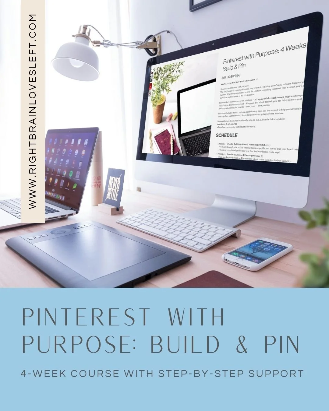 Are you on Pinterest&hellip;
but mostly just saving ideas?

If you're not pinning your content, you&rsquo;re missing out on one of the best ways to get long-term traffic to your website.

Pinterest with Purpose: Build &amp; Pin is a 4-week course des