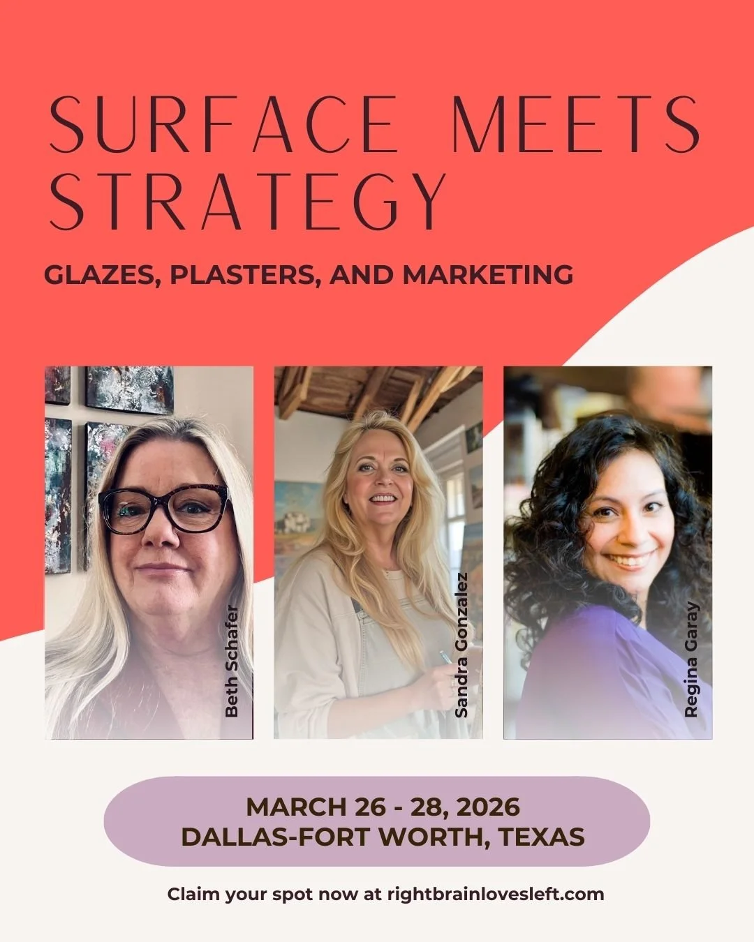 Good things happen when you give yourself time to create, learn, and strengthen the systems that keep your business moving forward.

This March, I will be teaching alongside two incredible instructors at Surface Meets Strategy, a hands-on training cr