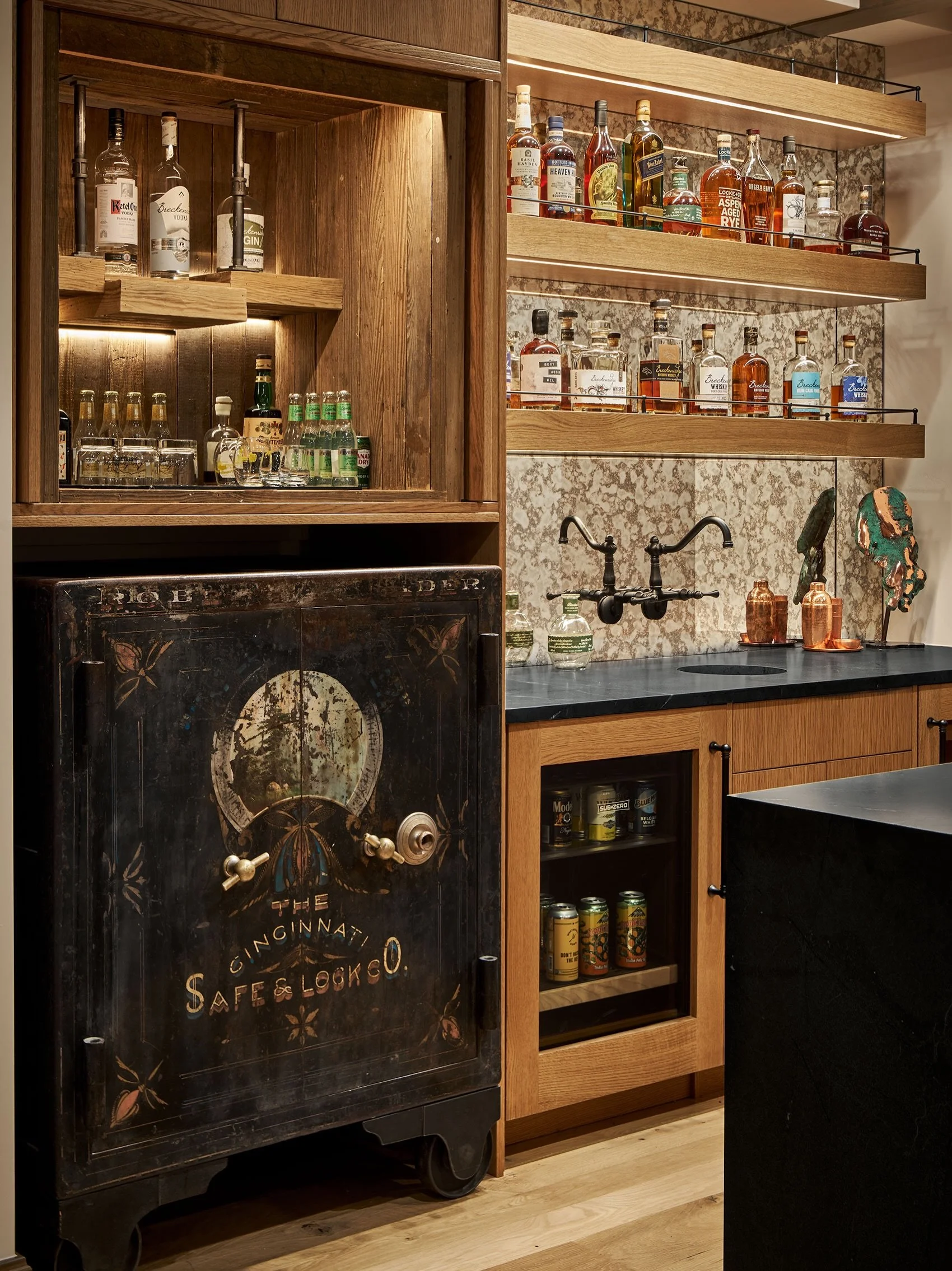 The best part of a remodel are the stories that go with it and this is one of favorites.  This safe was found in the basement there were studs on it and a portion of the house was built just on top of it.  Being that this house was the town pharmacy 