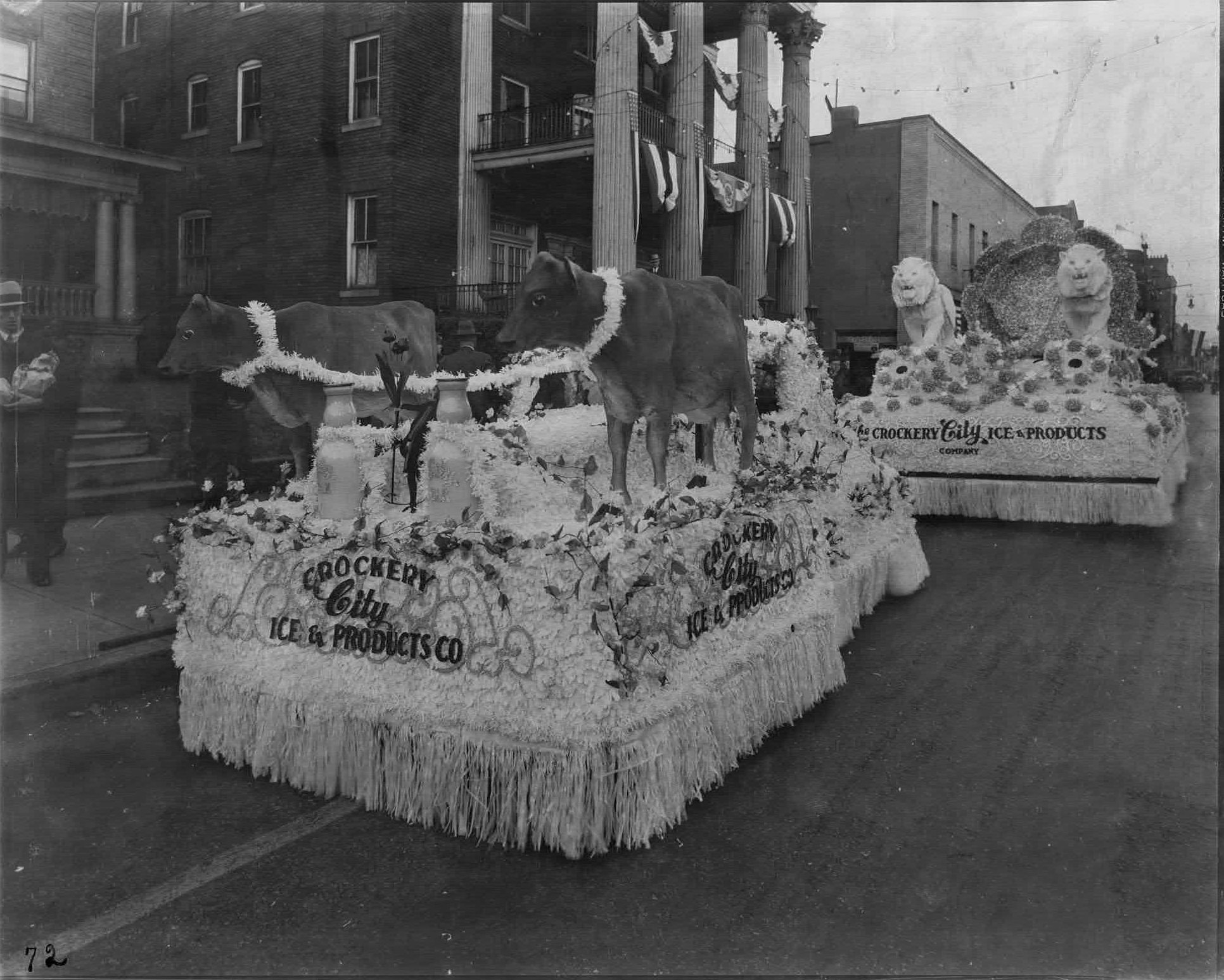 The Crockery City Ice & Products Co. floats near the Elks building