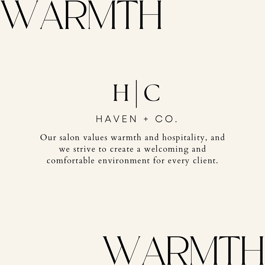 Step into a world of warmth and embrace at HAVEN✨ Our core value of warmth permeates every interaction, creating an inviting and comforting atmosphere for our cherished clients. From our friendly staff to our cozy ambiance, we strive to make you feel