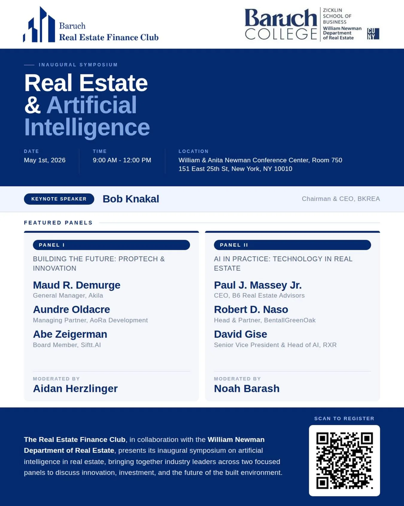 The Real Estate Finance Club, in collaboration with the William Newman Department of Real Estate, presents its inaugural symposium on artificial intelligence in real estate!

The symposium will bring together industry leaders to discuss how firms ass