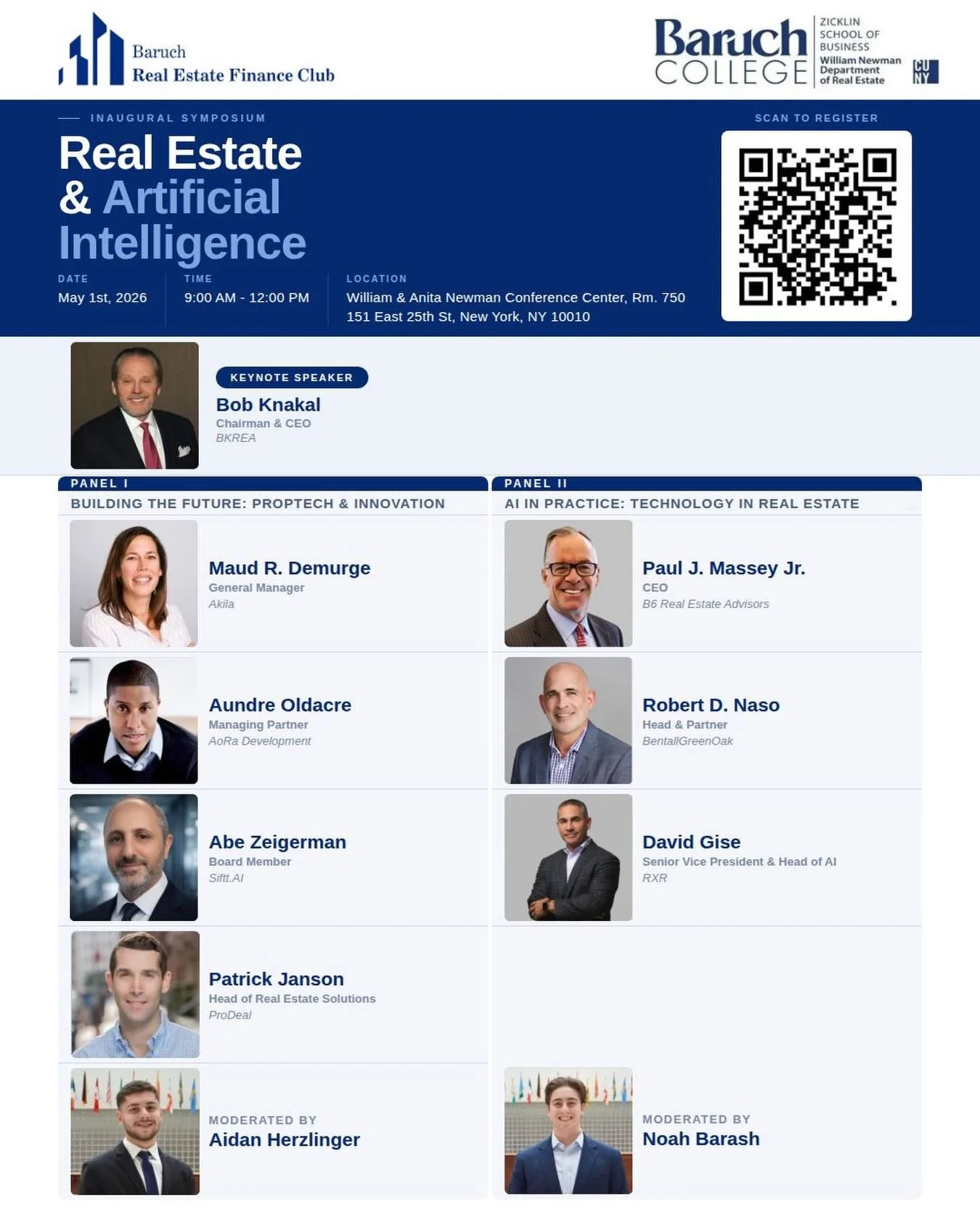 Meet the panelists featured at our inaugural  symposium on Artificial Intelligence in Real Estate, hosted in partnership with the William Newman Department of Real Estate. 

Join industry professionals for a discussion on how artificial intelligence 
