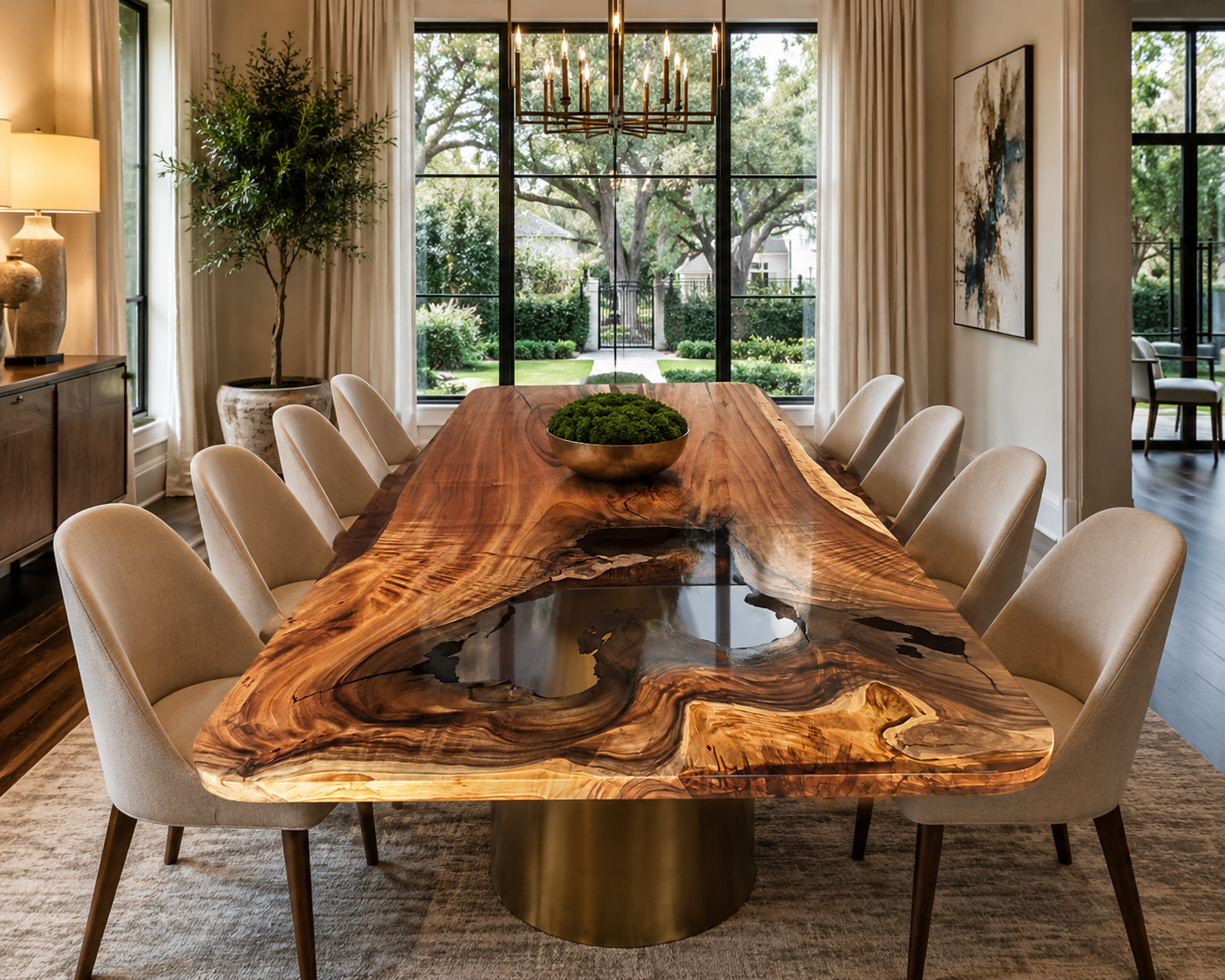 Oversized custom dining table for a luxury Jupiter Florida residence
