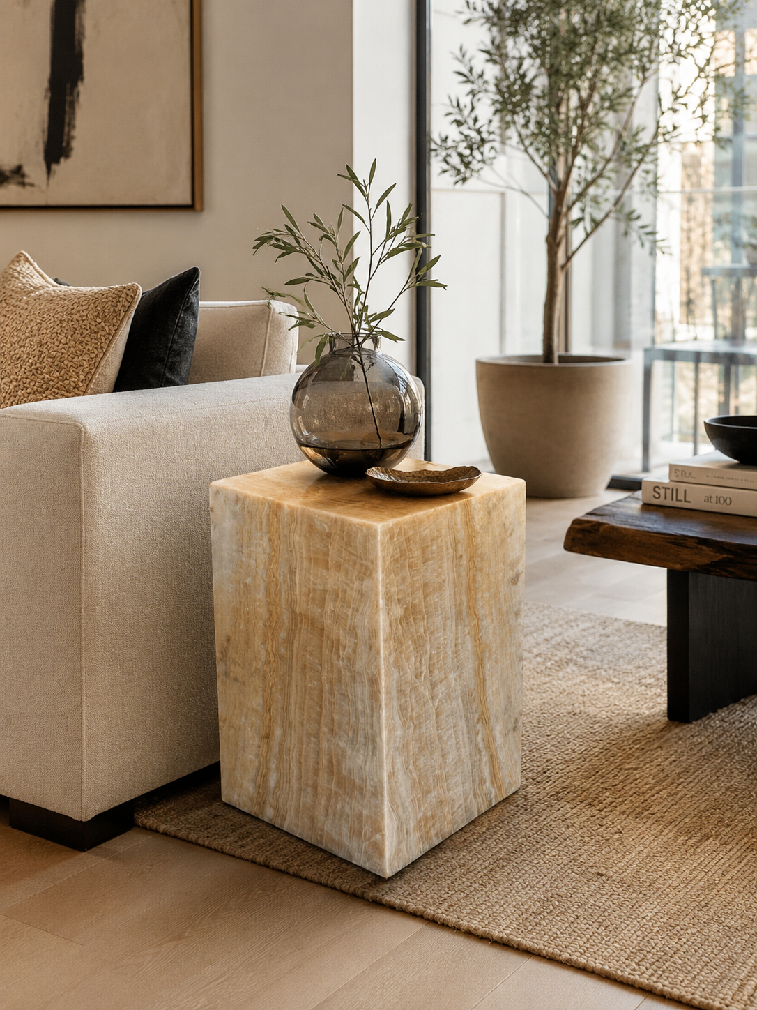 Cream Onyx Side Table