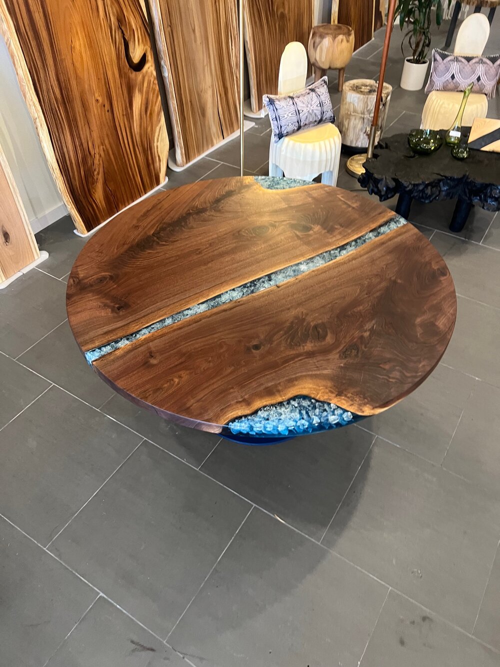 60” Crystalized Blue Resin Table — INDIGENOUS by La Rue