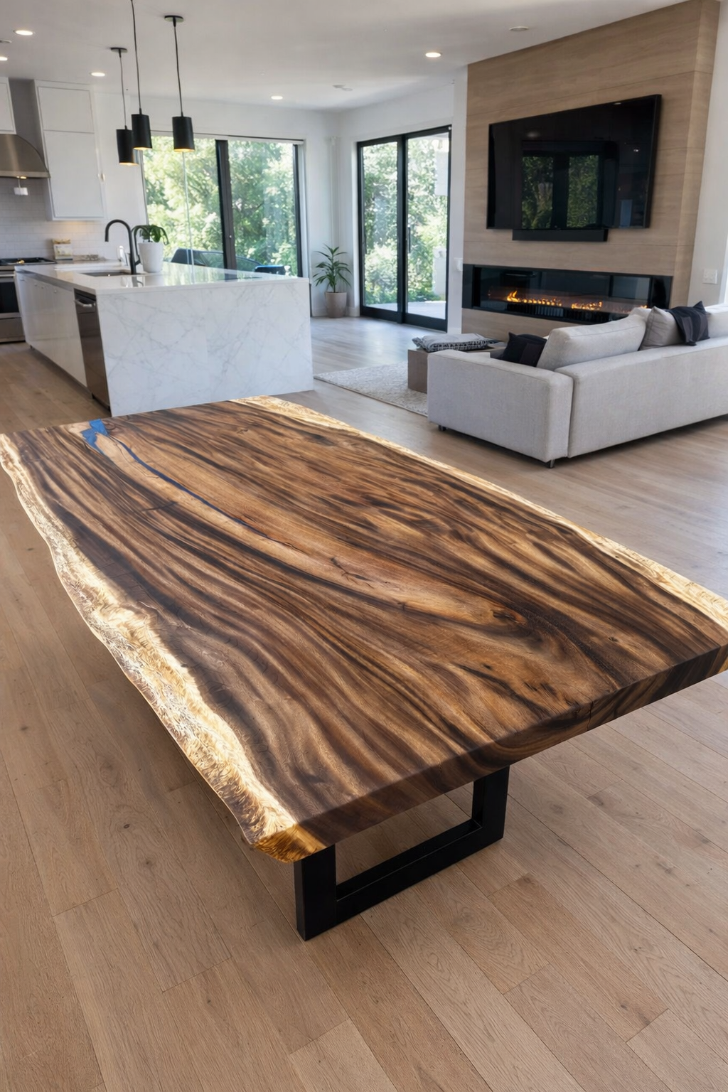 Live Edge Acacia Table with Blue Resin Accents