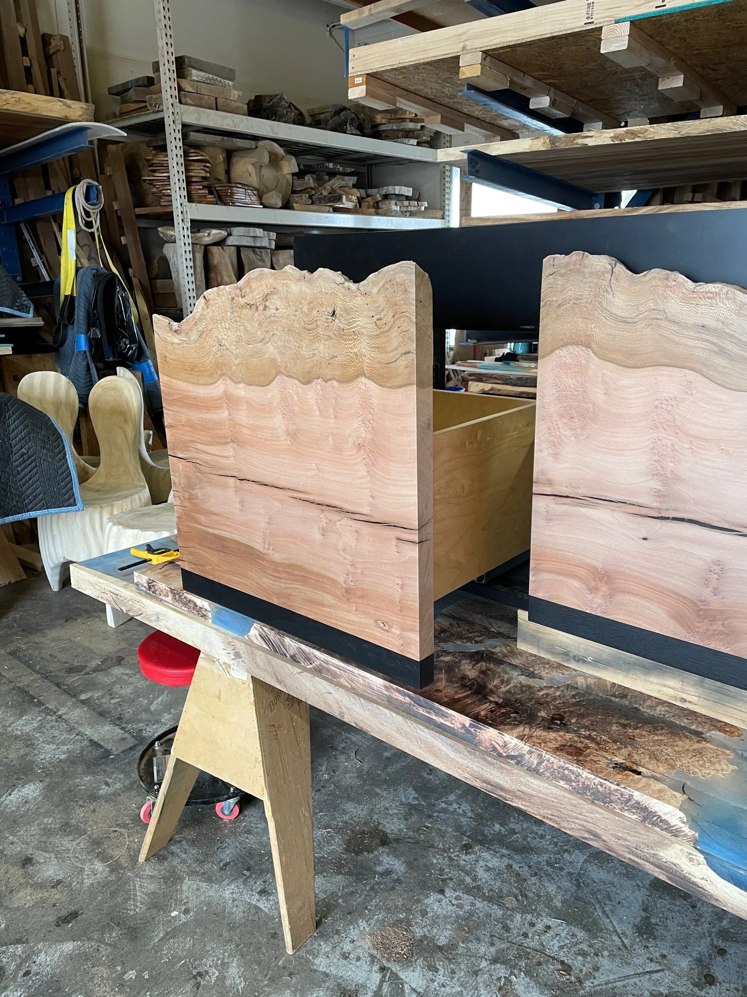 Custom Vanity with Burled wood.JPG