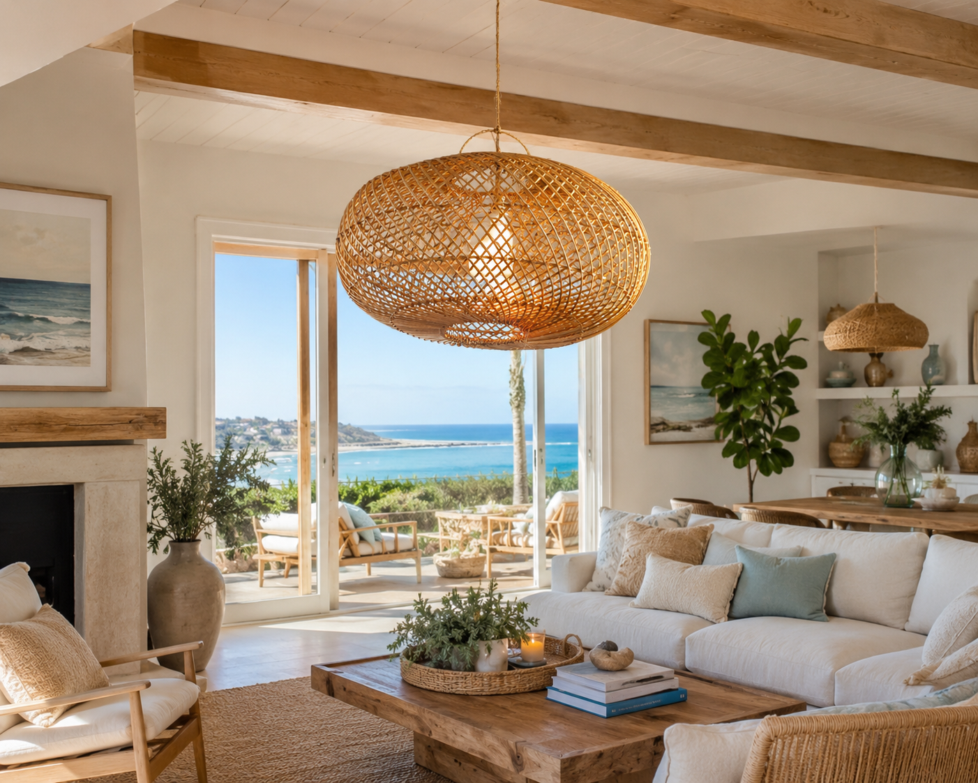 Custom live edge wood furniture in a modern coastal San Diego home.
