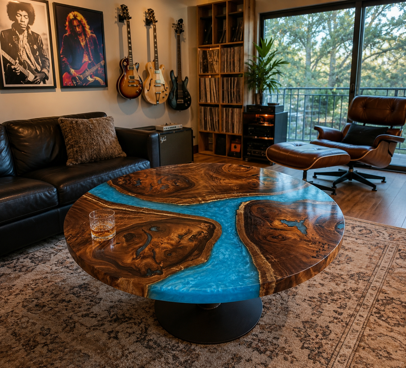 Luxury Custom Round Resin Table in a modern Austin home.