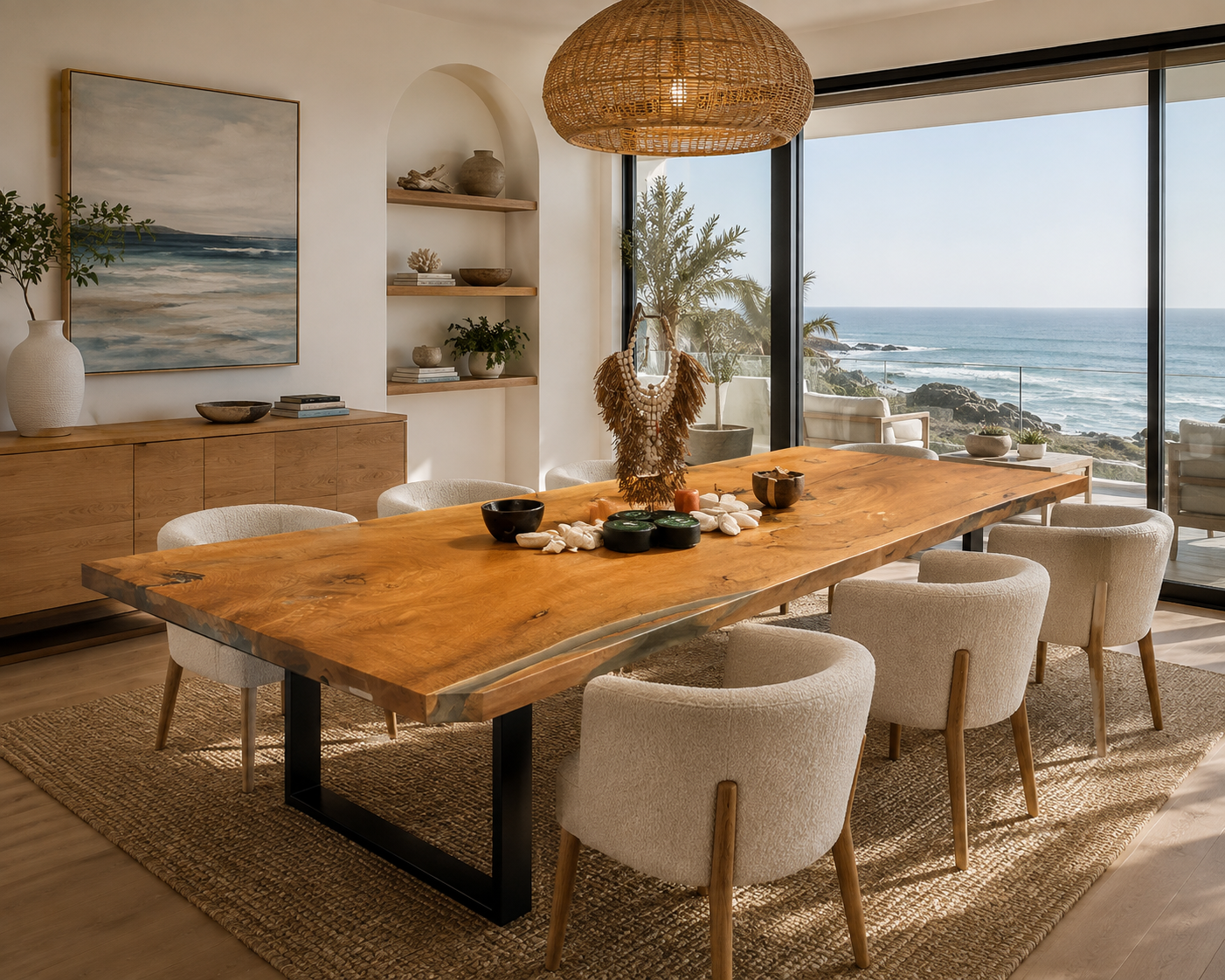 Custom Luxury Dining Table - Handcrafted Mango Table With Semi Transparent